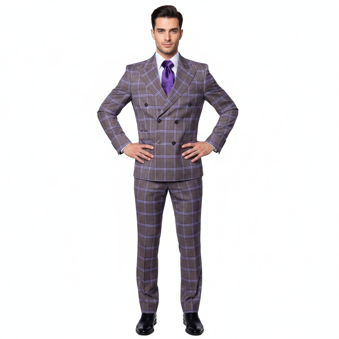 Men’s Purple Windowpane Suit – Premium Milano Fit Formal & Casual Wear By Rossi Man RM1846