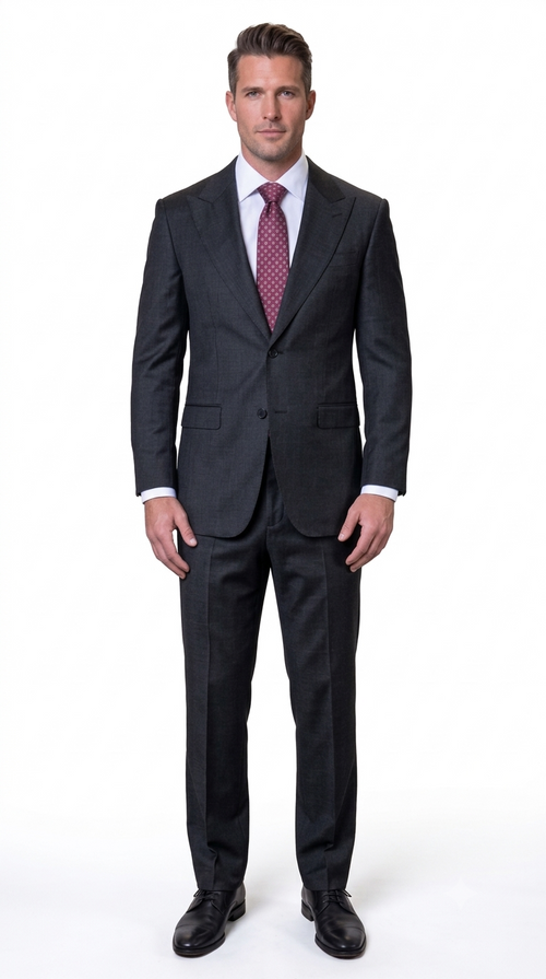 Statement Men's Modern Fit 2 Piece 100% Super 200 Wool Suit Peak Lapel in Black - image 5