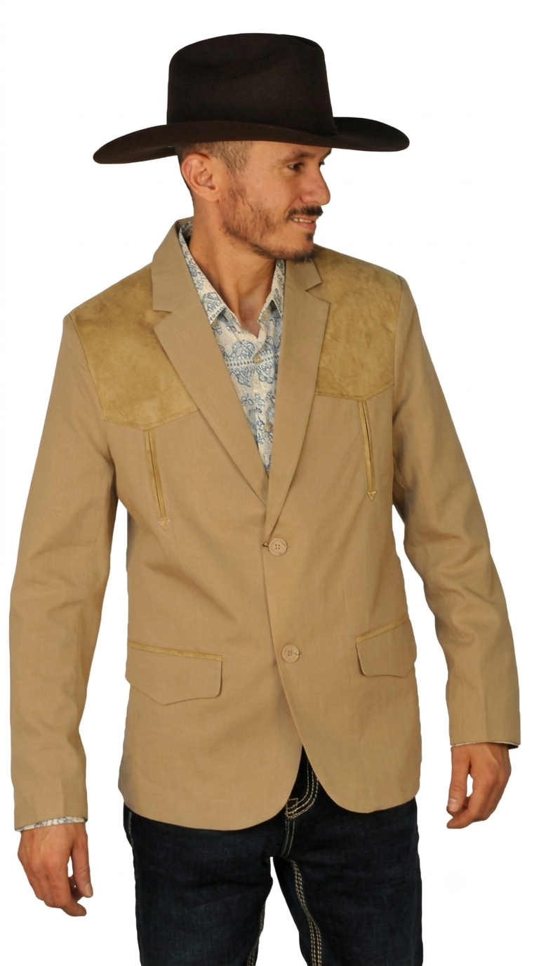 Men's Suede Cowboy Blazer Ultra Slim Fit Mens Western Suede Blazer in Color "Khaki"