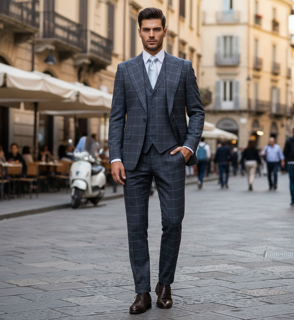 Men’s Blue Tailored Fit Suit – Premium Milano Style Formal & Casual Wear by Rossi Man RM2312