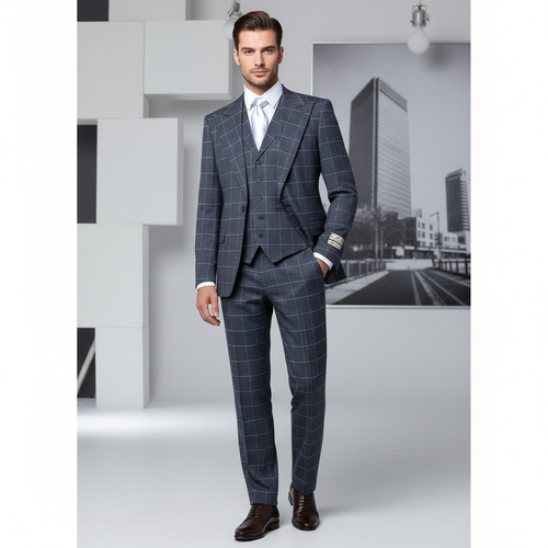 Men’s Blue Tailored Fit Suit – Premium Milano Style Formal & Casual Wear by Rossi Man RM2312