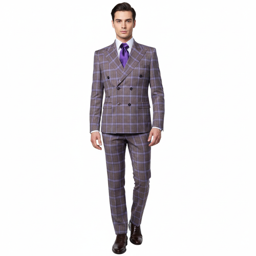 Men’s Purple Windowpane Suit – Premium Milano Fit Formal & Casual Wear By Rossi Man RM1846