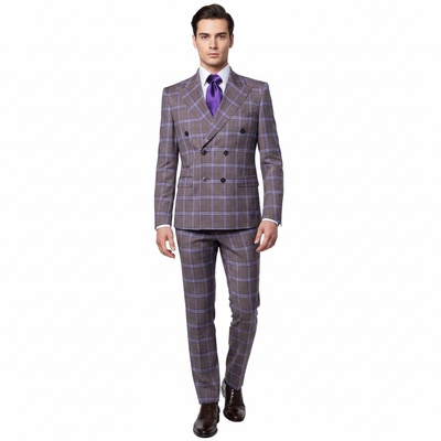 Men’s Purple Windowpane Suit – Premium Milano Fit Formal & Casual Wear By Rossi Man RM1846