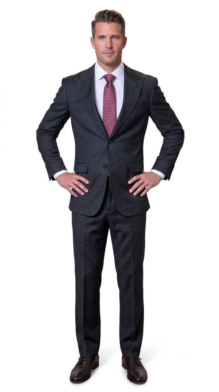 Statement Men's Modern Fit 2 Piece 100% Super 200 Wool Suit Peak Lapel in Black - image 7