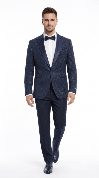 Mens Navy Blue Tuxedo Sparkly Shiny Dinner Jacket + Pants