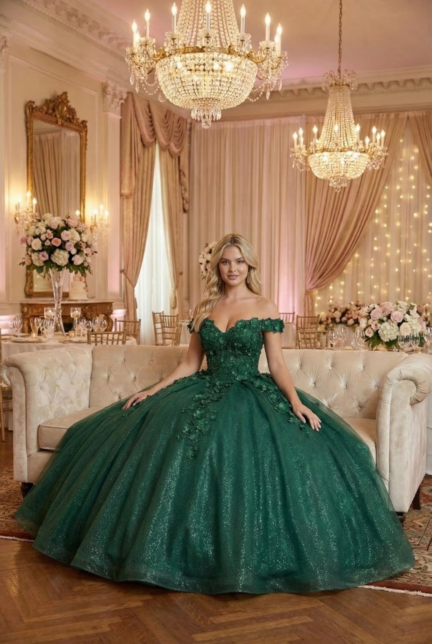 Layla K LK154 Off Shoulder Floral Applique Quinceanera Ball Gown