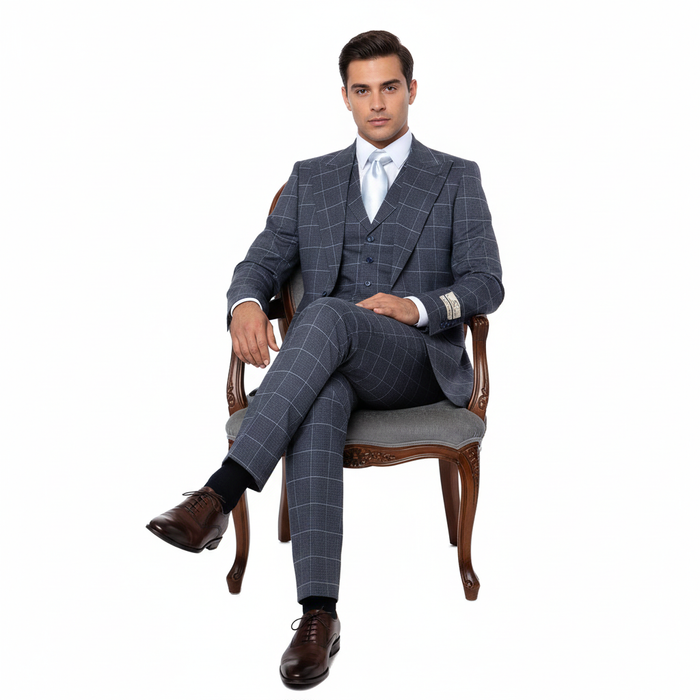 Men’s Blue Tailored Fit Suit – Premium Milano Style Formal & Casual Wear by Rossi Man RM2312