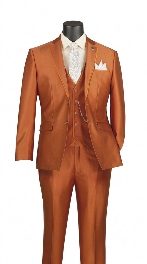 Men's Rust Solid Three Piece Suit