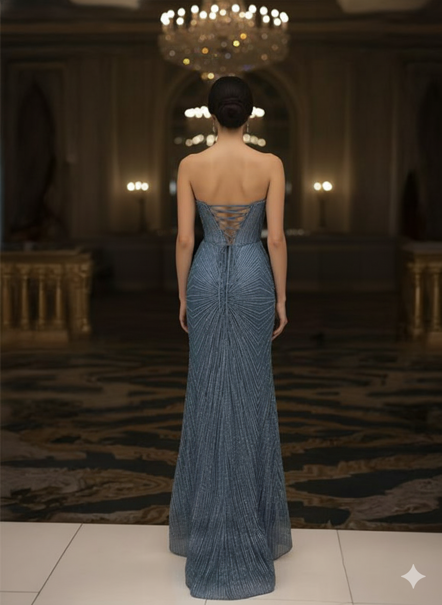 Strapless Corset Sequin Evening Gown | Sparkling Mermaid Prom Dress By May Queen MQ2195