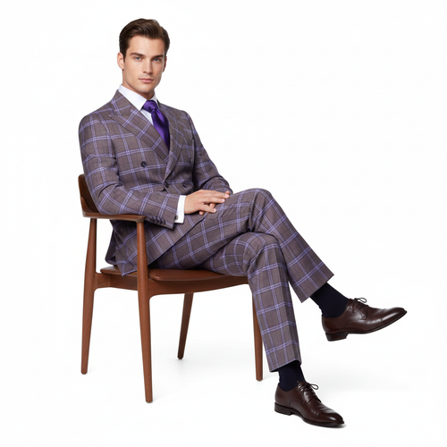Men’s Purple Windowpane Suit – Premium Milano Fit Formal & Casual Wear By Rossi Man RM1846