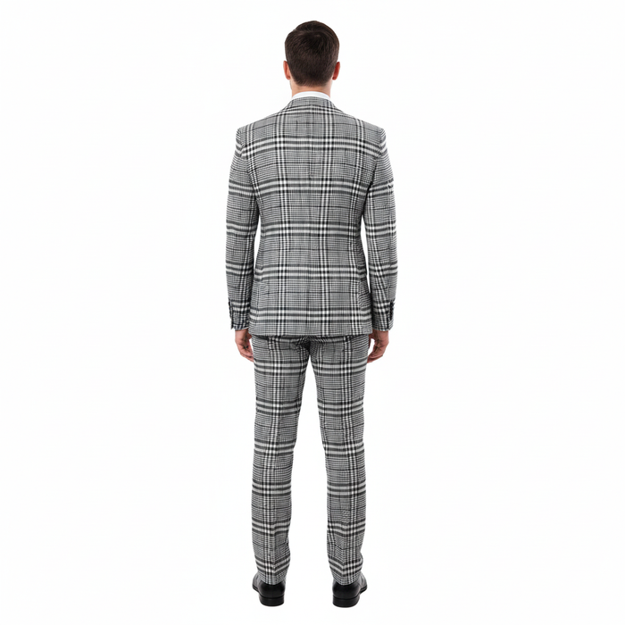 Men’s Black & White Plaid 3-Piece Suit Set – Premium Slim Tailored Fit Formal Wedding, Party & Business Suit by Rossiman RM2310