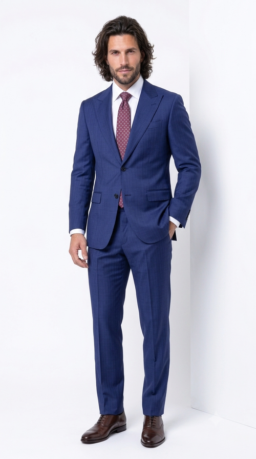 Statement Men's Modern Fit 2 Piece 100% Super 200 Wool Suit Peak Lapel in Navy - image 8