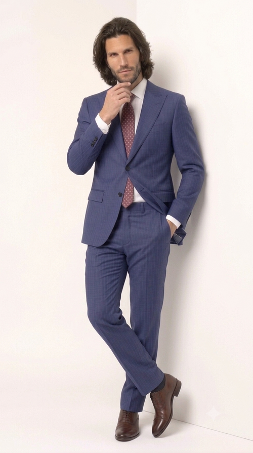 Statement Men's Modern Fit 2 Piece 100% Super 200 Wool Suit Peak Lapel in Navy - image 5