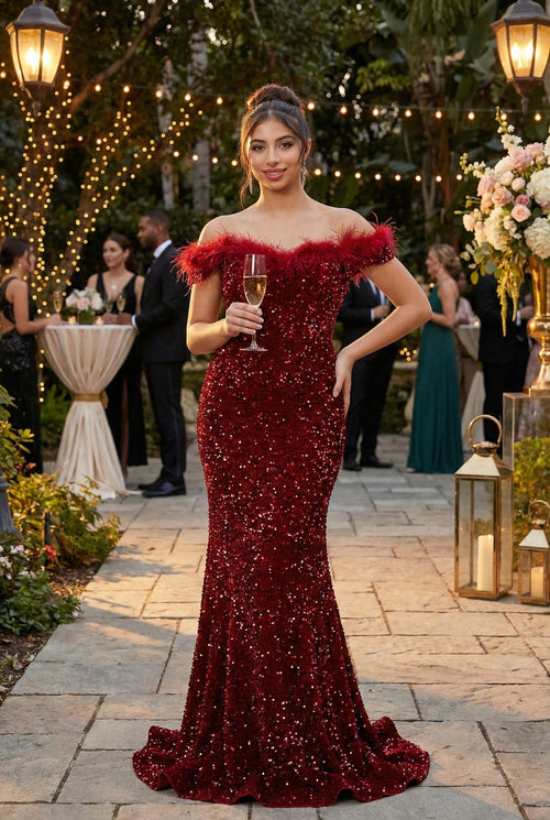 Sweetheart Sequin Long Red Carpet Gown