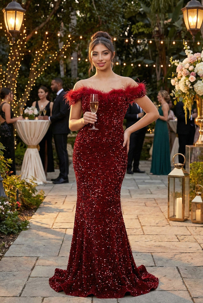 Sweetheart Sequin Long Red Carpet Gown