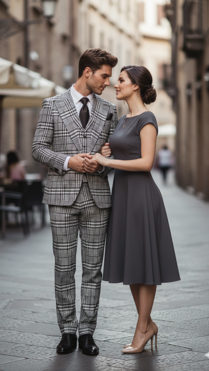 Men’s Black & White Plaid 3-Piece Suit Set – Premium Slim Tailored Fit Formal Wedding, Party & Business Suit by Rossiman RM2310