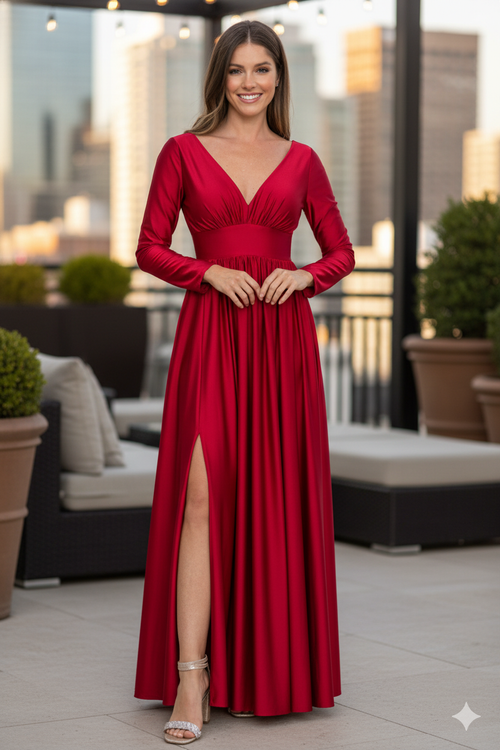 Mother Of The Groom Dress Thigh Slit Flare Formal Gown