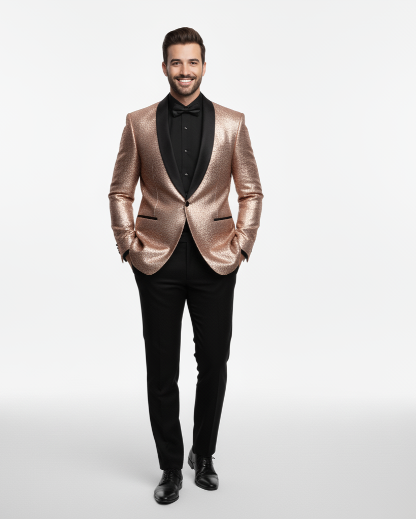 Sequin Suit - Shiny Suit - Rose Gold Suit - Metallic Fabric suit - Stage Tuxedo - Groom Suit Jacket + Pants