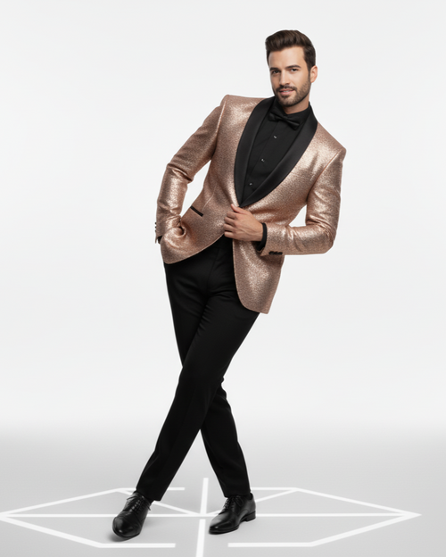 Sequin Suit - Shiny Suit - Rose Gold Suit - Metallic Fabric suit - Stage Tuxedo - Groom Suit Jacket + Pants