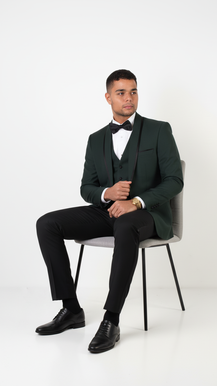 "Genova" Hunter Green 1-Button Shawl Tuxedo (4-Piece Set)