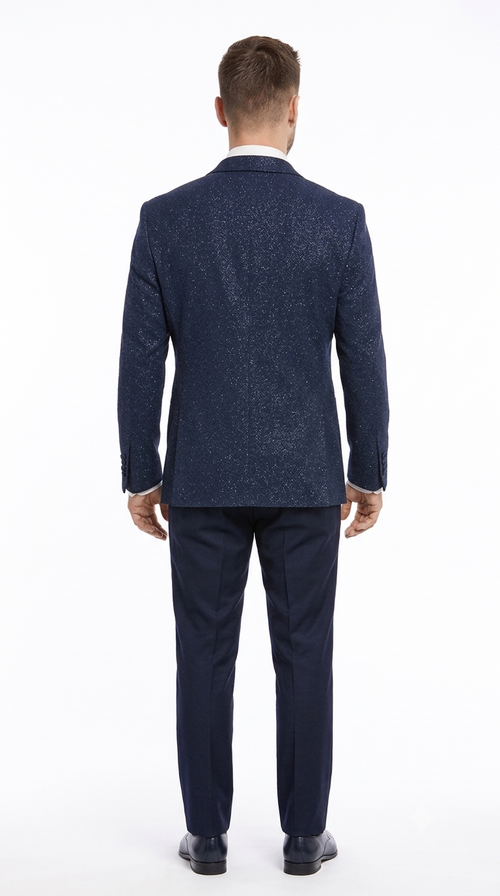 Mens Navy Blue Tuxedo Sparkly Shiny Dinner Jacket + Pants