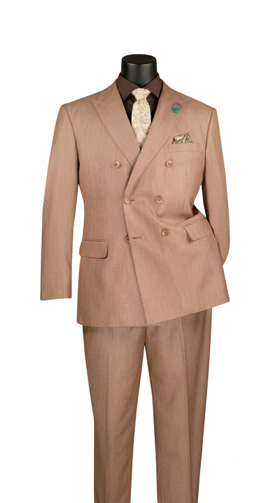 Men’s Double Breasted 2 Piece Suit with Sharkskin Finish - Mocha Regular Fit
