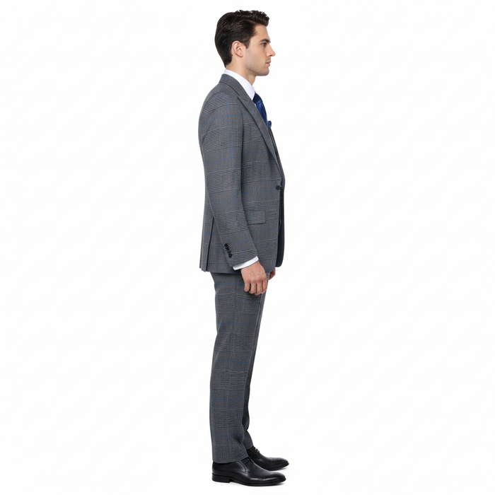 Men’s Grey Super 150’s Wool 3-Piece Suit – Elite Contour Fit Wide-Lapel One-Button Luxury Formal Outfit By Rossi Man RM2315
