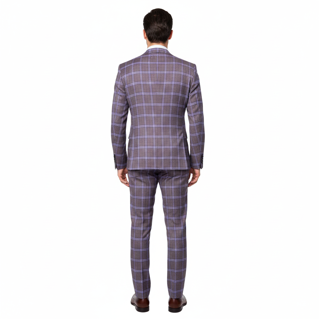 Men’s Purple Windowpane Suit – Premium Milano Fit Formal & Casual Wear By Rossi Man RM1846