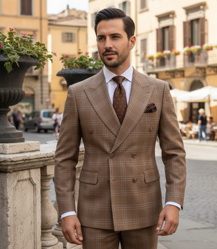 Men’s Brown Tailored Suit – Premium Milano Fit Formal & Casual Wear by Rossi Man RM1797