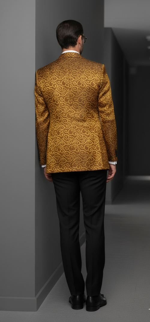 Big and Tall Size Tuxedo Dinner Jacket - Paisley Fabric Blazer in Color Gold