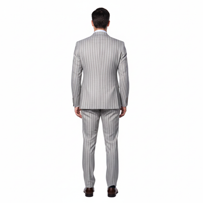 Men’s Brown Pinstripe Double-Breasted 2-Piece Suit – Slim Fit Premium Fabric Formal Business & Wedding Outfit By Rossi Man RM1845