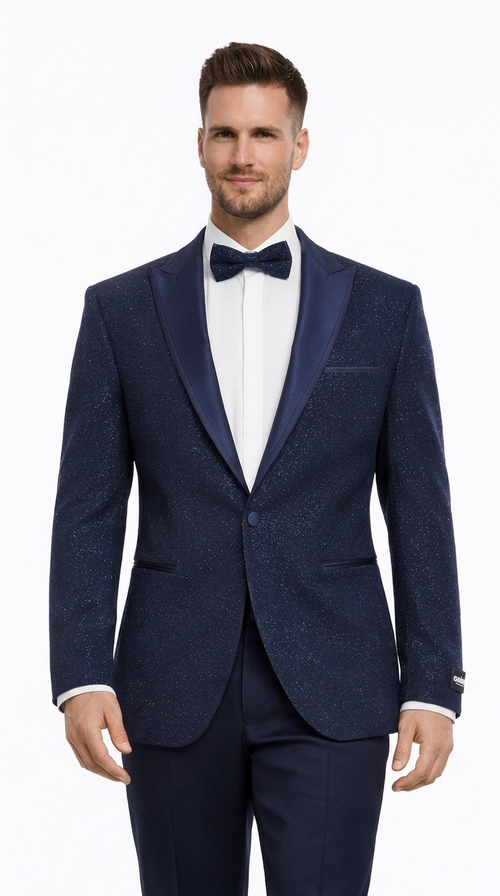 Mens Navy Blue Tuxedo Sparkly Shiny Dinner Jacket + Pants