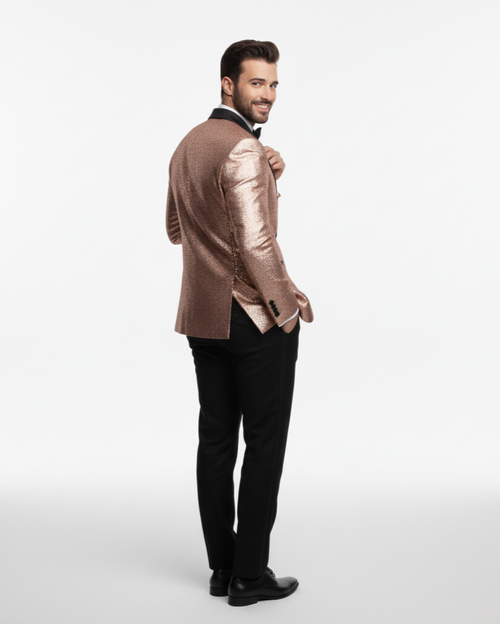 Sequin Suit - Shiny Suit - Rose Gold Suit - Metallic Fabric suit - Stage Tuxedo - Groom Suit Jacket + Pants
