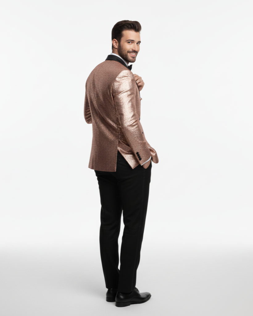 Sequin Suit - Shiny Suit - Rose Gold Suit - Metallic Fabric suit - Stage Tuxedo - Groom Suit Jacket + Pants