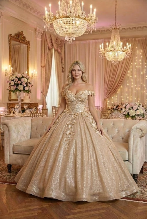 Layla K LK154 Off Shoulder Floral Applique Quinceanera Ball Gown
