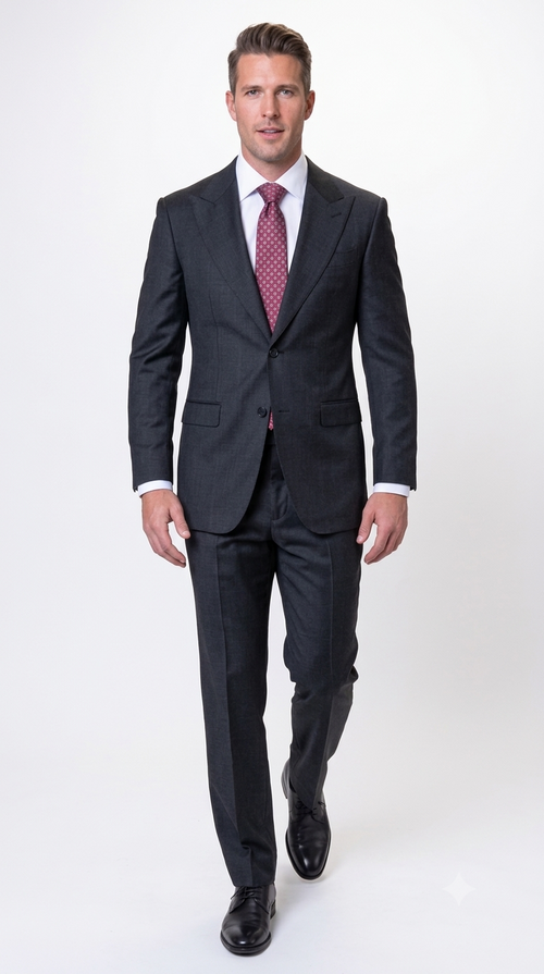Statement Men's Modern Fit 2 Piece 100% Super 200 Wool Suit Peak Lapel in Black - image 6