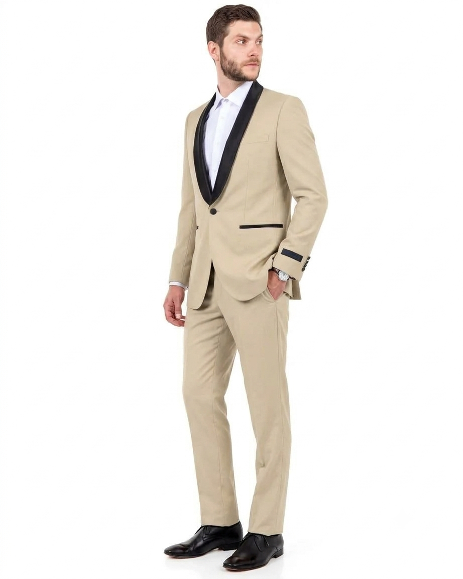 Tan/Black Slim Fit Tuxedo