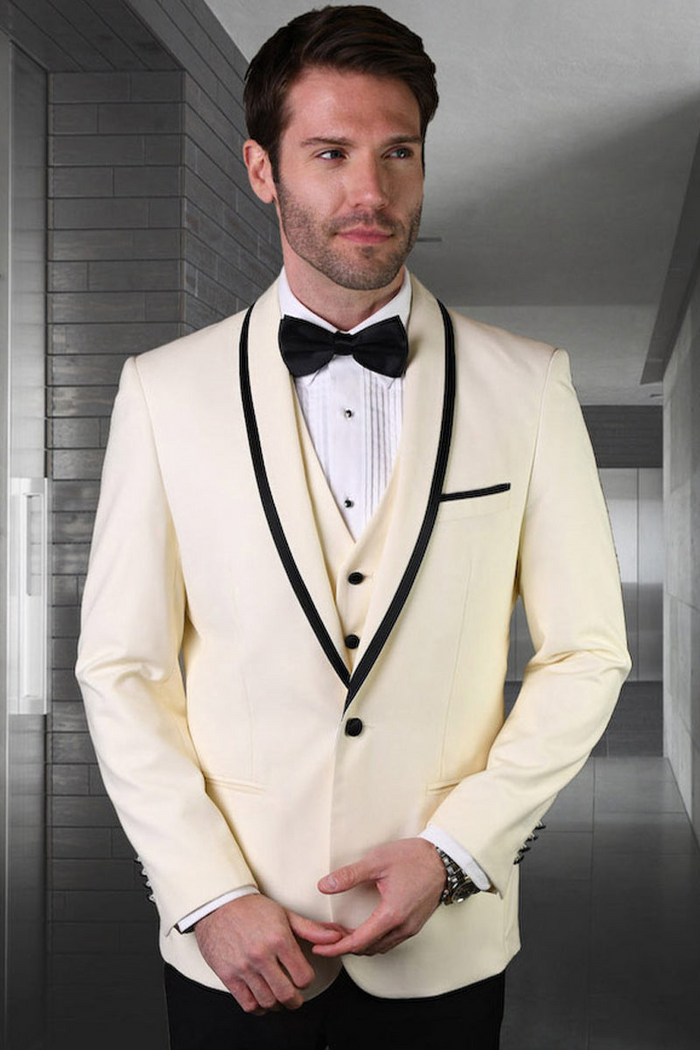 Men's Ivory Vested Satin Shawl Tuxedo
