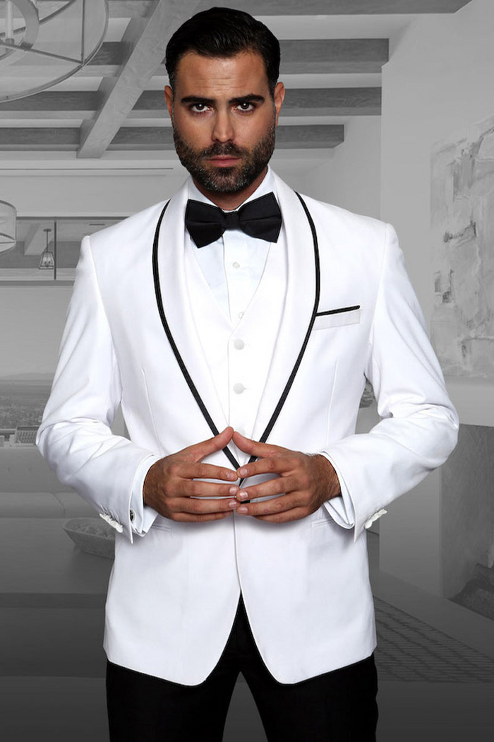 Men's Satin Trim Shawl Tuxedo in White