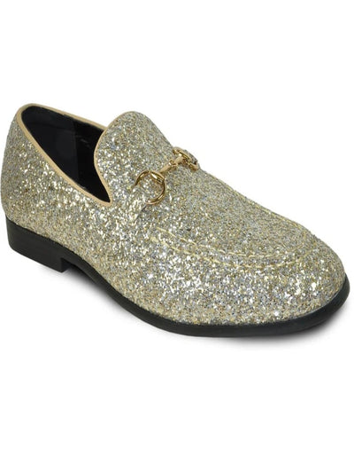 Mens Modern Glitter Sequin Prom Gold Tuxedo Loafer