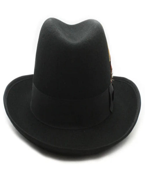 Black Dress Hat 1920s Fedora Style - Mens Classic Gangster Godfather Wool Dress Hat in Black USA Men's Outlet