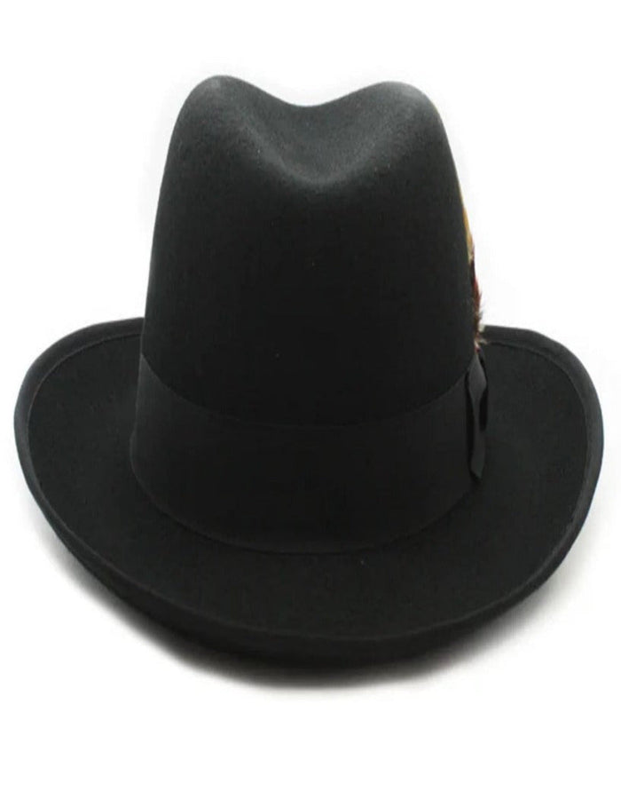 Black Dress Hat 1920s Fedora Style - Mens Classic Gangster Godfather Wool Dress Hat in Black USA Men's Outlet