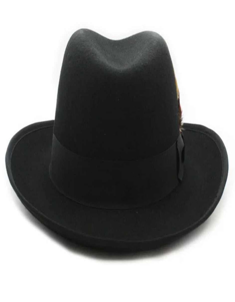 Black Dress Hat 1920s Fedora Style - Mens Classic Gangster Godfather Wool Dress Hat in Black USA Men's Outlet