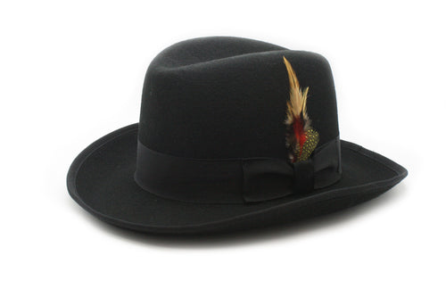 Black 100% Wool Australian Firm Fur Felt Godfather Hat by Ferrecci