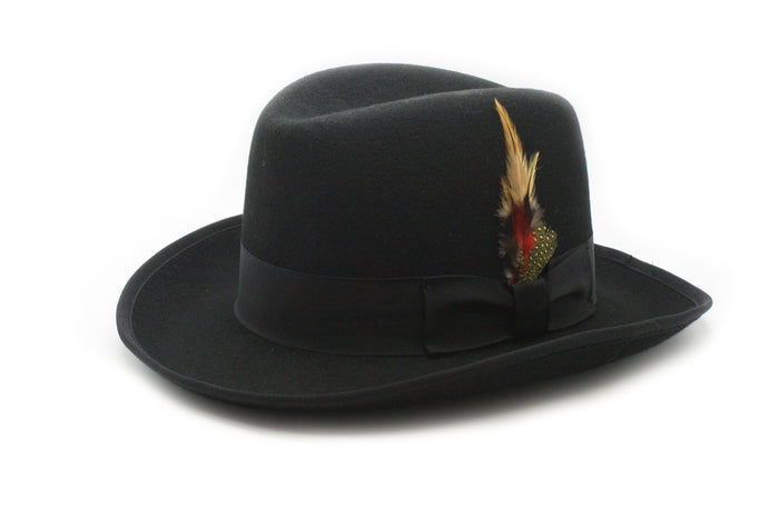 Black 100% Wool Australian Firm Fur Felt Godfather Hat by Ferrecci