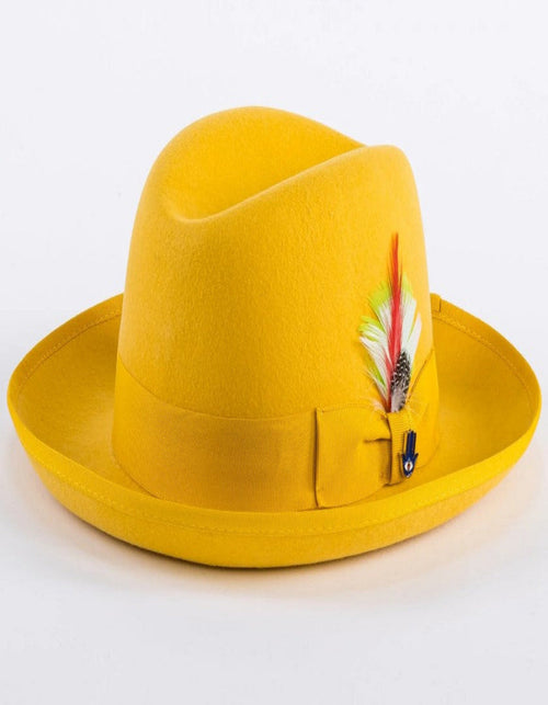 Gold Dress Hat 1920s Fedora Style - Mens Classic Gangster Godfather Wool Dress Hat in Gold by USA Men's Outlet
