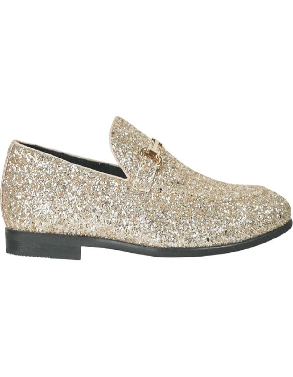 Mens Modern Glitter Sequin Buckle Loafer Prom Gold Tuxedo