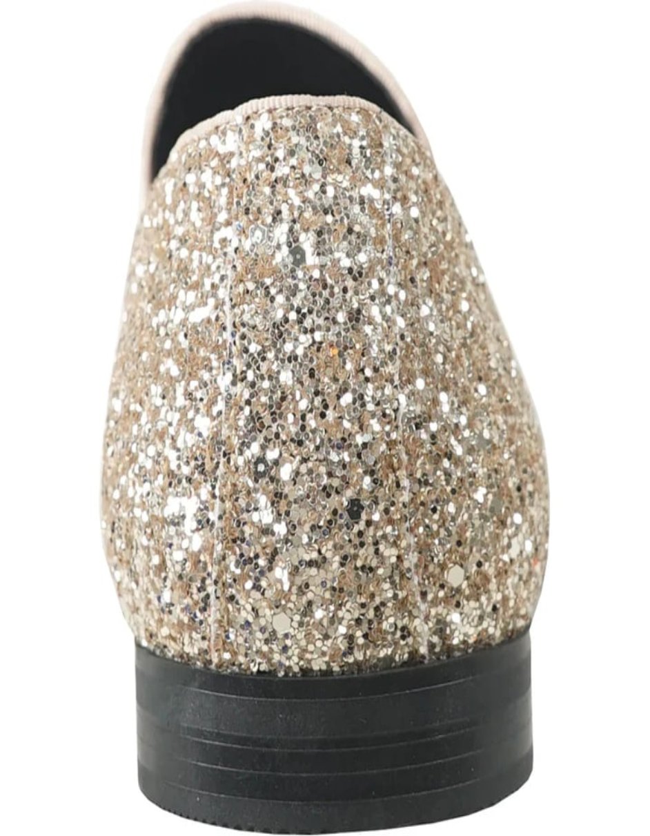 Mens Modern Glitter Sequin Buckle Loafer Prom Gold Tuxedo