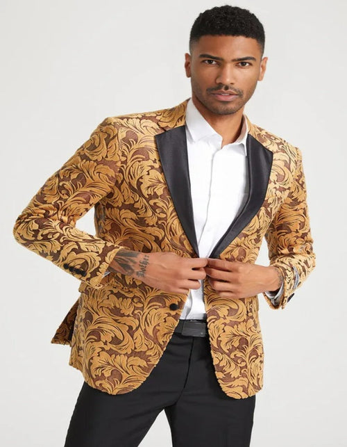 Black and Gold Prom Suit - Men's Stacy Adam's Paisley Velvet Prom & Gold Wedding Tuxedo