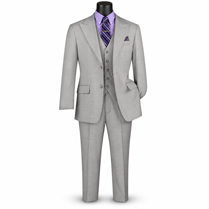 Men’s 3-Piece Textured Weave Regular Fit Suit - Light Gray